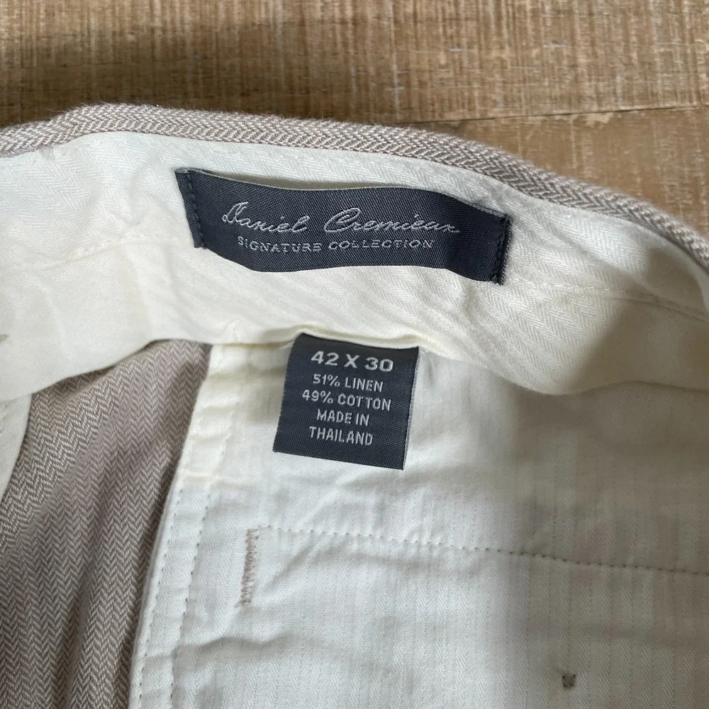 New Daniel Cremieux Linen Blend‎ Pleated Chino Pants Mens 42x30 Beige $79.50